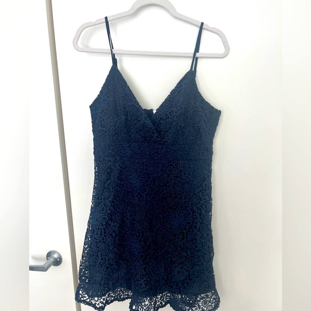 Style State Navy blue lace spring brunch dress